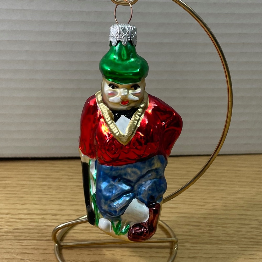 Vtg Inge Glas Christmas Ornament German Golfer Duffer Hand Painted Blown Glass